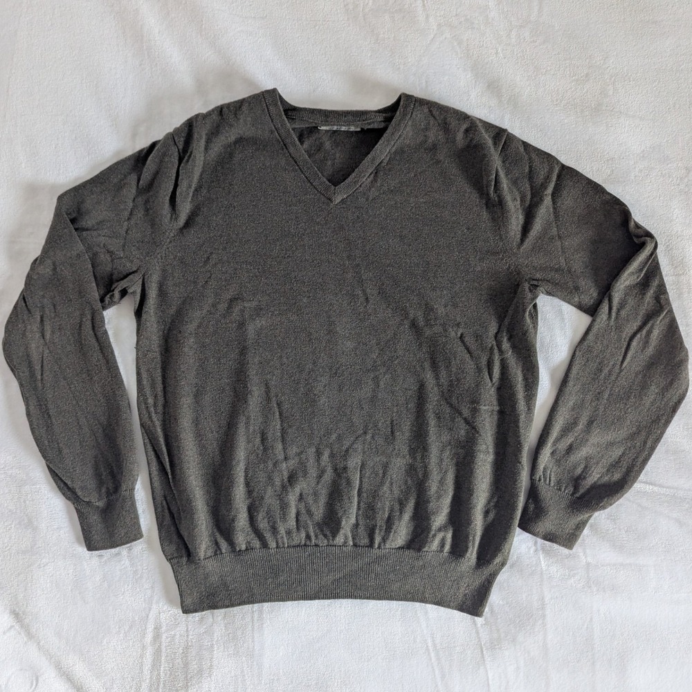 J.Crew V-Neck Sweater Gray Cotton Cashmere Long Sleeve Sz M Minimalsist Luxury